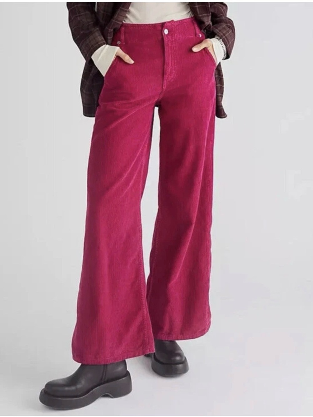 We The Free People Harlow Wide Leg Corduroy Pants Pink Magenta Boho Y2K Size 29